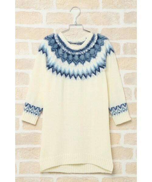 Ikka イッカ の キッズ ゴールドリボン 求心柄ニットワンピース 1 150cm スカート Wear