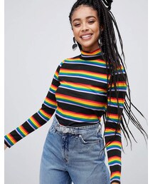 MONKI | Monki high neck ribbed top in multi stripe(トップス)