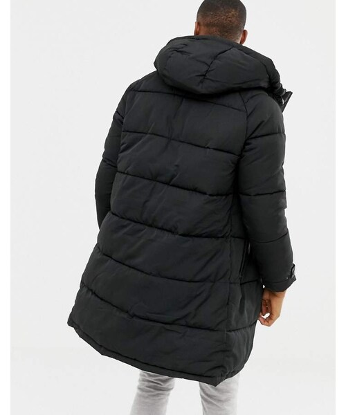 Bershka puffer jacket in longer length in black hotsell