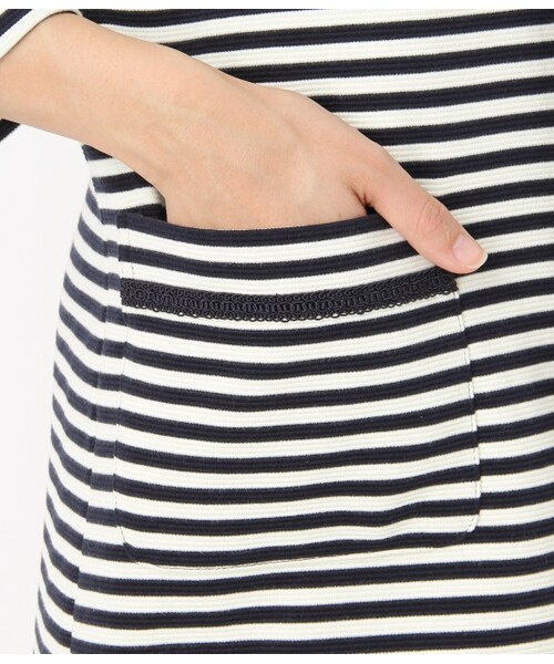 ROPE' PICNIC（ロペピクニック）の「【先行受注】リップルボーダー&無地配色ボタンノーカラーコート（コート・レディース・ネイビー/ネイビー系/ベージュ・38）」の10枚目の写真