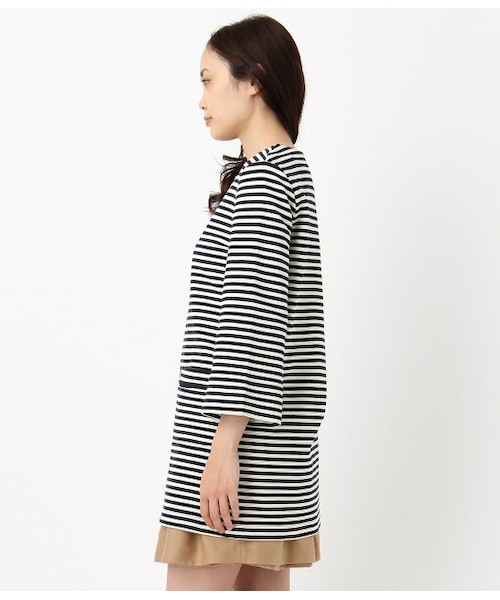 ROPE' PICNIC（ロペピクニック）の「【先行受注】リップルボーダー&無地配色ボタンノーカラーコート（コート・レディース・ネイビー/ネイビー系/ベージュ・38）」の5枚目の写真