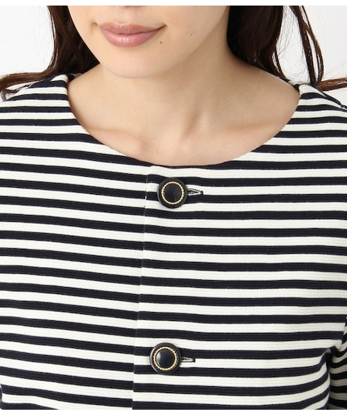 ROPE' PICNIC（ロペピクニック）の「【先行受注】リップルボーダー&無地配色ボタンノーカラーコート（コート・レディース・ネイビー/ネイビー系/ベージュ・38）」の7枚目の写真