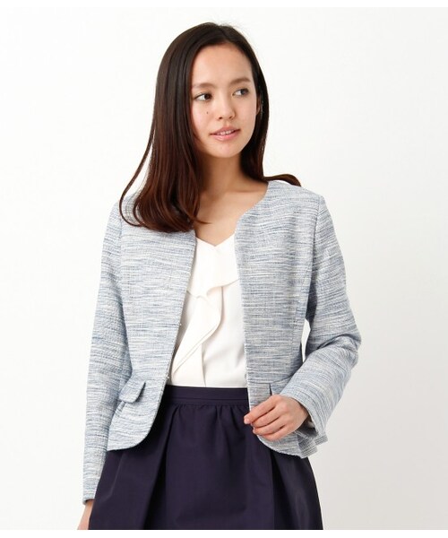 ROPE' PICNIC（ロペピクニック）の「ファンシーツイードラメノーカラージャケット（フォーマルスーツ/小物・レディース・ベージュ/ブルー・38/40）」の2枚目の写真