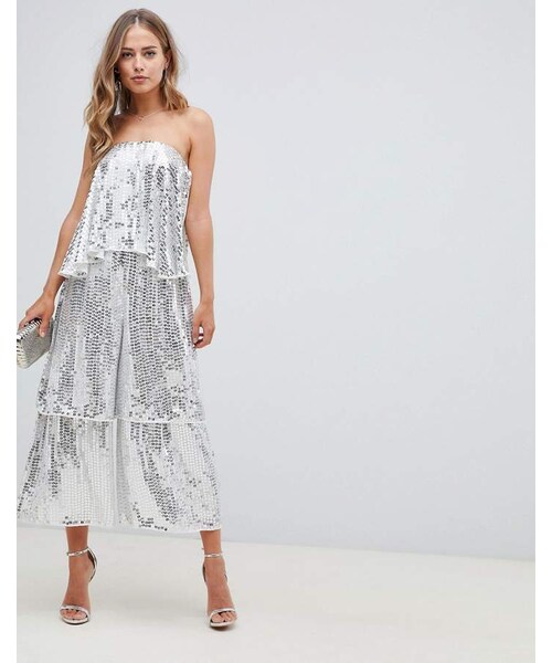 Asos（エイソス）の「ASOS DESIGN bandeau embellished jumpsuit with tiered leg