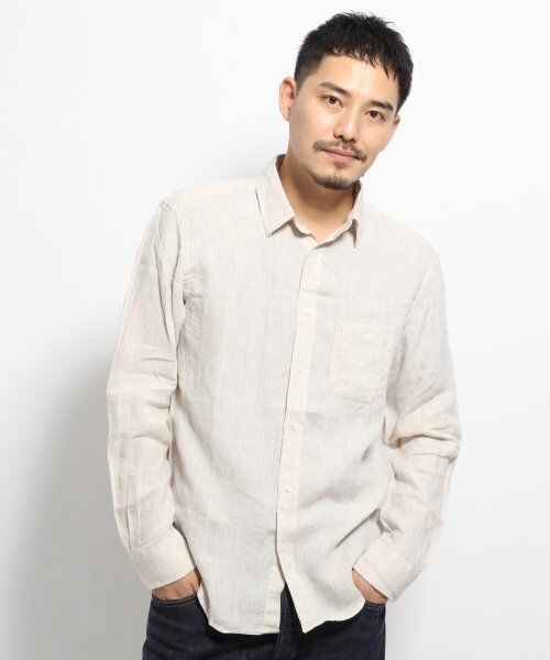 GLOBAL WORK（グローバルワーク）の「フレンチリネンシャツ長袖（トップス・メンズ・ホワイト05/グリーン72/オフホワイト08/ピンク25/イエロー65/ブルー82・Ｌ/Ｍ/Ｓ）」の2枚目の写真