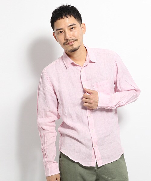 GLOBAL WORK（グローバルワーク）の「フレンチリネンシャツ長袖（トップス・メンズ・ホワイト05/グリーン72/オフホワイト08/ピンク25/イエロー65/ブルー82・Ｌ/Ｍ/Ｓ）」の6枚目の写真