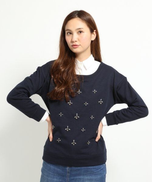 GLOBAL WORK（グローバルワーク）の「フロントビジュースウェット（トップス・レディース・ネイビー88/グレイ15・Ｌ/Ｍ/Ｓ）」の2枚目の写真