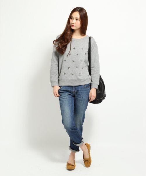 GLOBAL WORK（グローバルワーク）の「フロントビジュースウェット（トップス・レディース・ネイビー88/グレイ15・Ｌ/Ｍ/Ｓ）」の3枚目の写真