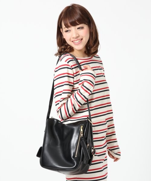 Heather（ヘザー）の「タッセル４ＷＡＹカラーＢＡＧ（バッグ・レディース・デニム/ピンク/ブラック/ホワイト・ONE SIZE）」の2枚目の写真