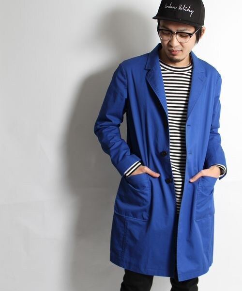 HARE（ハレ）の「ライトチェスターコート（ジャケット/アウター・メンズ・ベージュ/チェック/ブラック/ブルー・Ｌ/Ｍ/Ｓ）」の4枚目の写真