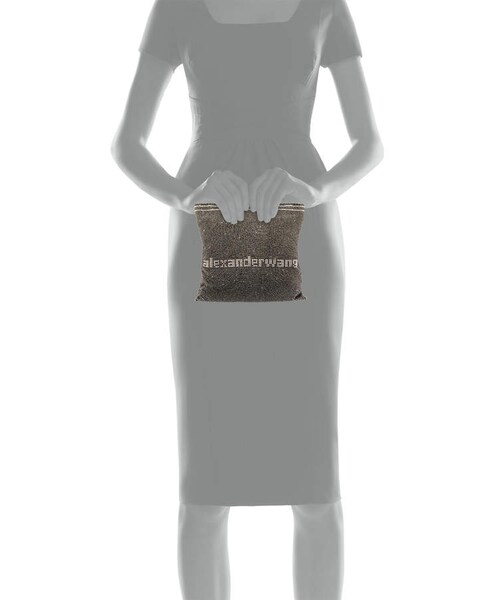 alexanderwang（アレキサンダーワン）の「Alexander Wang Wanglock Pouch Rhinestone Logo Clutch Bag（クラッチバッグ・レディース・Black・One Size）」の4枚目の写真