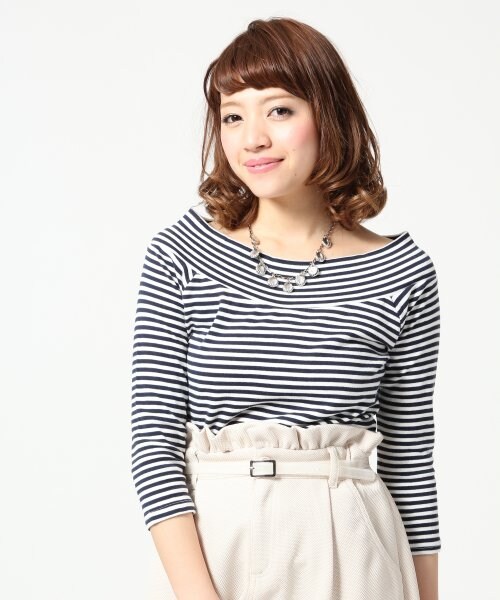 Heather（ヘザー）の「★先行予約★オフショルボーダートップス7分袖（トップス・レディース・ネイビー×ホワイト/グレー×ホワイト・Ｆ）」の3枚目の写真