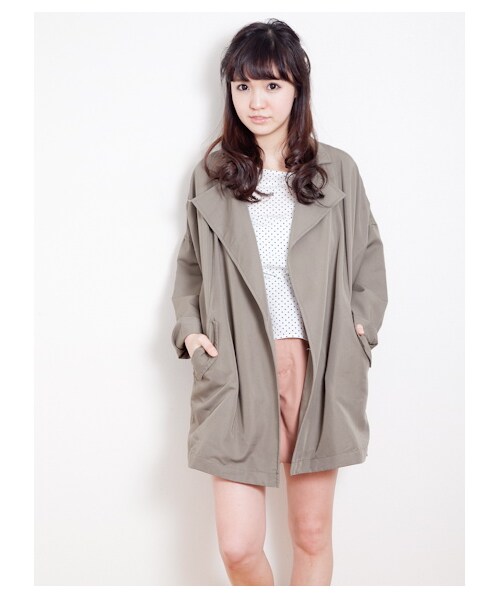 earth music&ecology（アースミュージックアンドエコロジー）の「ニュアンスビッグコート（コート　・レディース・ピンクベージュ/カーキ/ベージュ・F）」の2枚目の写真