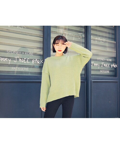 HOTPING(ホッピン)の「カラードロップショルダーニット(ニット/セーター・レディース・ピンク/オレンジ/イエローグリーン/ブラウン/ベージュ・1(フリーサイズ)/2(L-2XL))」の4枚目の写真