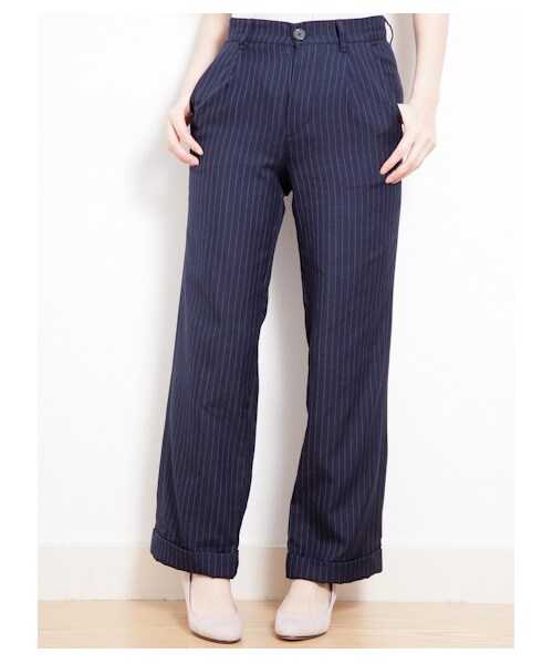 SEVENDAYS=SUNDAY(セブンデイズサンデイ)の「・タックワイドパンツ(パンツ・レディース・ネイビー/グリーン・L/M)」の2枚目の写真