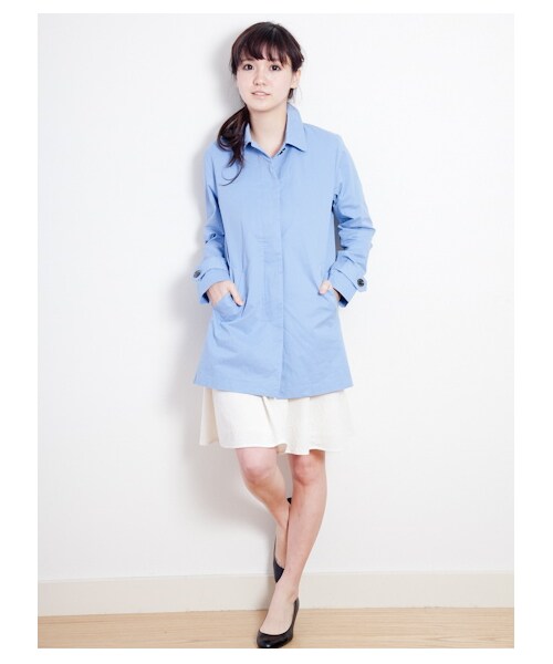 SEVENDAYS=SUNDAY（セブンデイズサンデイ）の「ステンカラーコート（コート　・レディース・ネイビー/オレンジ/サックスブルー/ベージュ/グリーン・L/M）」の3枚目の写真