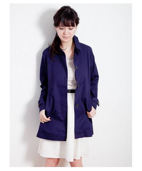 SEVENDAYS=SUNDAY（セブンデイズサンデイ）の「ステンカラーコート（コート　・レディース・ネイビー/オレンジ/サックスブルー/ベージュ/グリーン・L/M）」の4枚目の写真