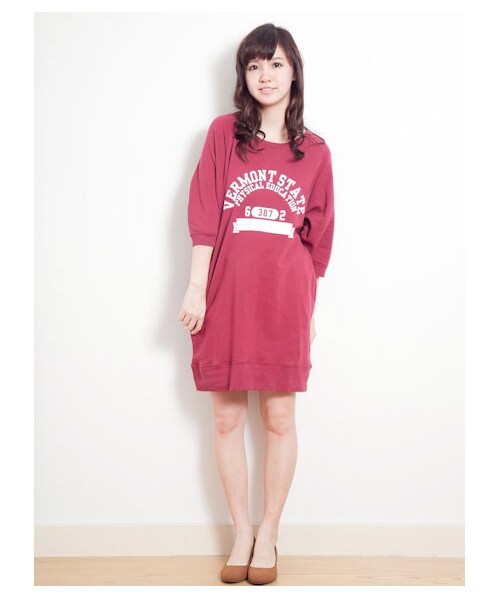 SEVENDAYS=SUNDAY（セブンデイズサンデイ）の「W チャンピオンプリントスエットワンピース（ワンピース・レディース・グレー/杢ホワイト/ブラック/ボルドー・F）」の4枚目の写真