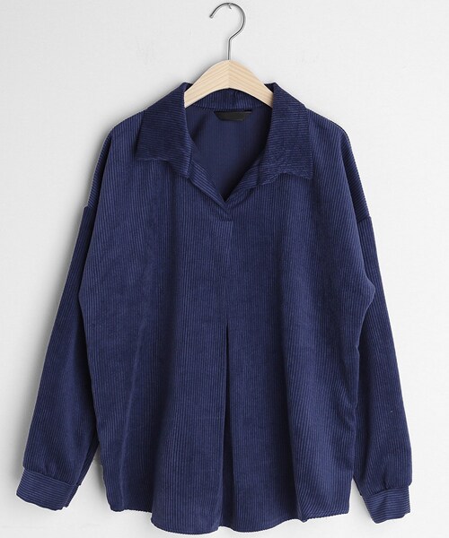 DHOLIC(ディーホリック)の「コーデュロイVネックカラーシャツ(シャツ/ブラウス・レディース・ブラウン/ベージュ/ブルー・FREE)」の3枚目の写真