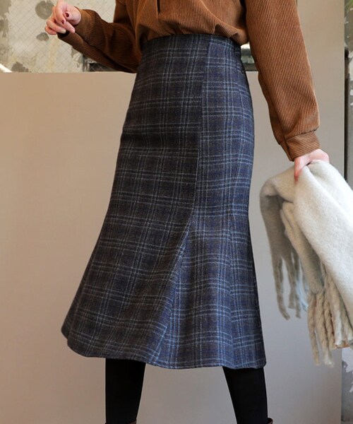 DHOLIC(ディーホリック)の「チェックマーメイドスカート(スカート・レディース・グレー/ブラウン・FREE)」の1枚目の写真