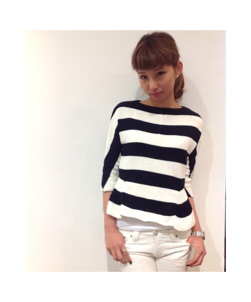 REKISAMI(レキサミ)の「ローゲージボーダーニット(トップス・レディース・ネイビー/ホワイト・size 36)」の1枚目の写真