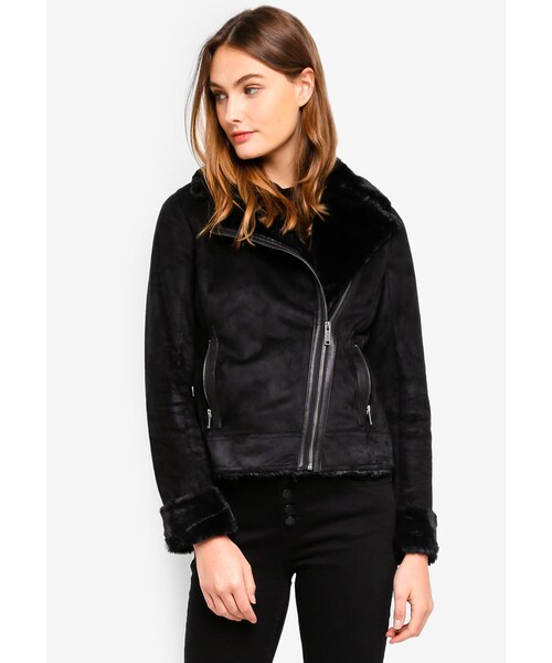 hollister black shearling biker jacket
