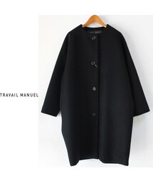 TRAVAIL MANUEL ウールコート ノーカラー　ラグラン袖　黒 TRAVAIL MANUEL ウールコート ノーカラー ラグラン袖 黒
