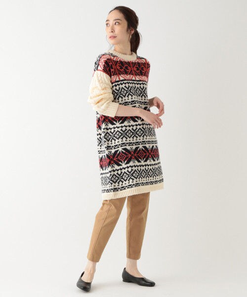 studio CLIP（スタディオクリップ）の「3ゲージノルディックジャガードワンピース（ワンピース/ドレス・オフホワイト/ブラウン）」の3枚目の写真