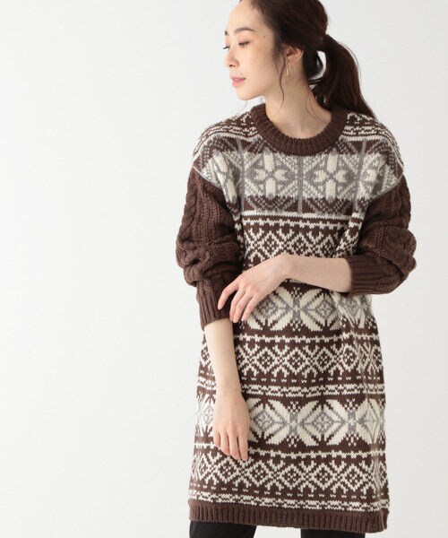 studio CLIP（スタディオクリップ）の「3ゲージノルディックジャガードワンピース（ワンピース/ドレス・オフホワイト/ブラウン）」の2枚目の写真