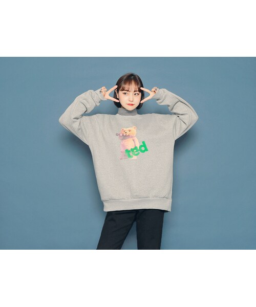 HOTPING(ホッピン)の「裏起毛TEDプリントプルオーバー(スウェット・レディース・ブラック/グレー/ネイビー・フリーサイズ(XS-XL))」の2枚目の写真