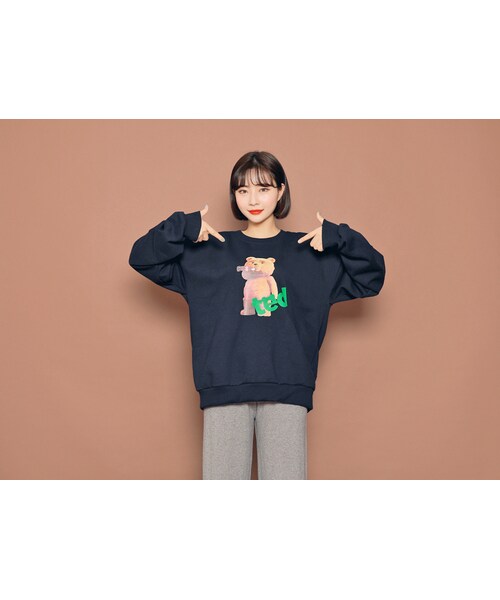 HOTPING(ホッピン)の「裏起毛TEDプリントプルオーバー(スウェット・レディース・ブラック/グレー/ネイビー・フリーサイズ(XS-XL))」の3枚目の写真