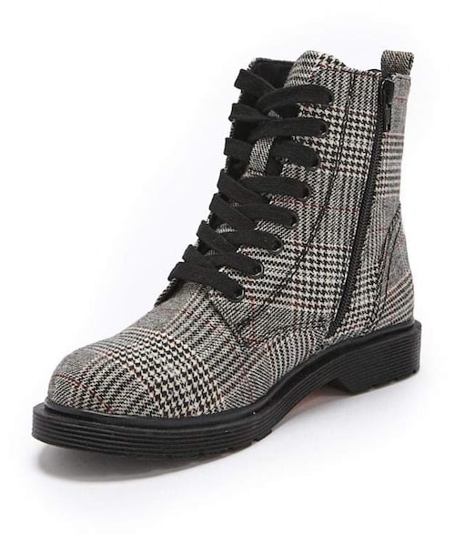 FOREVER 21(フォーエバー トゥエンティーワン)の「Forever 21 Glen Plaid Combat Boots(ブーツ・レディース・Gray・11/6/7/8/9/10)」の2枚目の写真