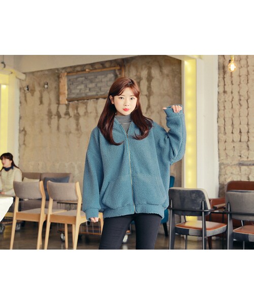 HOTPING(ホッピン)の「ボアルーズフードジップアップパーカー(パーカー・レディース・アイボリー/ブラック/ブルー・1(XS-S)/2(M-L)/3(XL-2XL))」の3枚目の写真