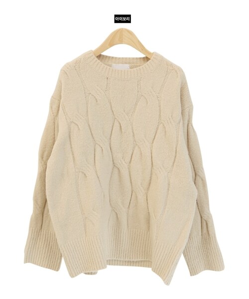 Dailyabout（デイリーアバウト）の「ラウンドネックケーブルニット（ニット/セーター・レディース・ピンク/ホワイト/オレンジ/イエロー/ブルー・FREE）」の2枚目の写真