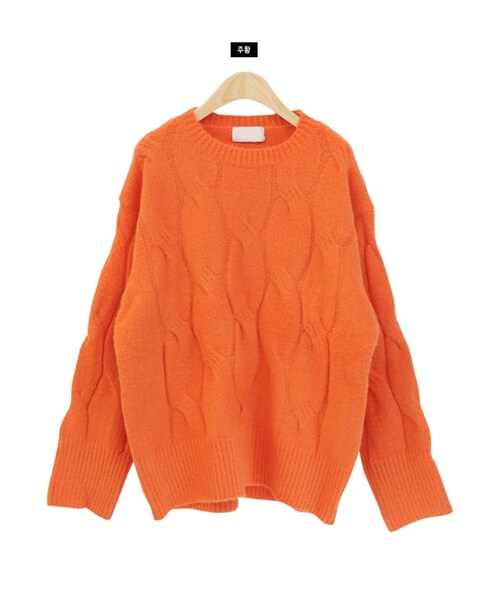 Dailyabout（デイリーアバウト）の「ラウンドネックケーブルニット（ニット/セーター・レディース・ピンク/ホワイト/オレンジ/イエロー/ブルー・FREE）」の5枚目の写真