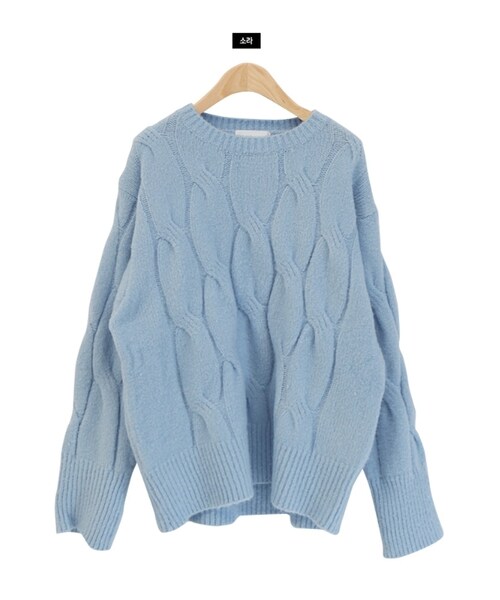 Dailyabout（デイリーアバウト）の「ラウンドネックケーブルニット（ニット/セーター・レディース・ピンク/ホワイト/オレンジ/イエロー/ブルー・FREE）」の3枚目の写真