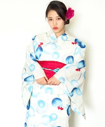 -- | 女性浴衣　レディース浴衣　浴衣　単品　浴衣単品　仕立て上がり　レディース　女性用　フリー　ホワイト　白　ブルー　金魚　水玉　レトロ　変わり織　お洒落(浴衣)