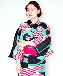 -- | 女性浴衣　レディース浴衣　浴衣　単品　浴衣単品　仕立て上がり　レディース　女性用　フリー　緑　黒　ブラック　レッド　幾何学　レトロ　変わり織　お洒落(浴衣)