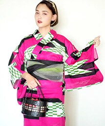 -- | 女性浴衣　レディース浴衣　浴衣　単品　浴衣単品　仕立て上がり　レディース　女性用　フリー　ピンク　黒　緑　幾何学　レトロ　ブラック　変わり織　お洒落(浴衣)