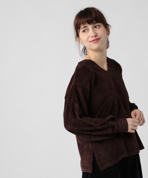 studio CLIP(スタディオクリップ)の「カットコールボーダーVネックプルオーバー(トップス・アイボリー×ホワイト/グレー/ボルドー/ブラウン)」の4枚目の写真