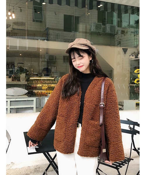 bodurine（ボドゥリネ）の「ラウンドクルクルジャケット*全2色*（その他アウター・レディース・베이지/브라운・one size）」の2枚目の写真