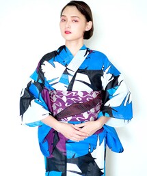 -- | 女性浴衣　レディース浴衣　浴衣　単品　浴衣単品　仕立て上がり　レディース　女性用　フリー　白　紫　ブルー　ヤシの木　パープル　個性派　変わり織　お洒落(浴衣)