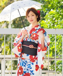 -- | 女性浴衣　レディース浴衣　浴衣　単品　浴衣単品　仕立て上がり　綿麻　レディース　女性用　花柄　椿　白　ツバキ　赤　ブルー　大人っぽい　変わり織　お洒落(浴衣)
