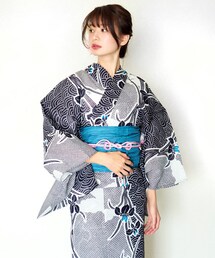 -- | 女性浴衣　レディース浴衣　浴衣　単品　浴衣単品　仕立て上がり　レディース　女性用　フリー　花　あやめ　紺　黒　縞　青海波　変わり織　お洒落(浴衣)