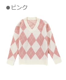 Bobon21 | アーガイル柄ニットトップス-全２色-(ニット/セーター)