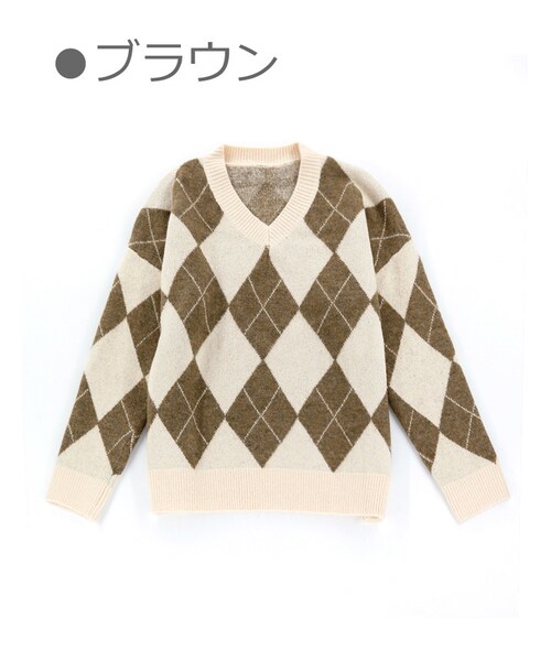 Bobon21（ボボンニジュウイチ）の「アーガイル柄ニットトップス