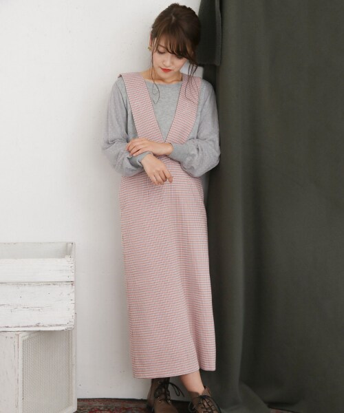 KBF(ケイビーエフ)の「KBF+千鳥格背心裙(ワンピース/ドレス・レディース・紫色/綠色/灰色・one)」の15枚目の写真