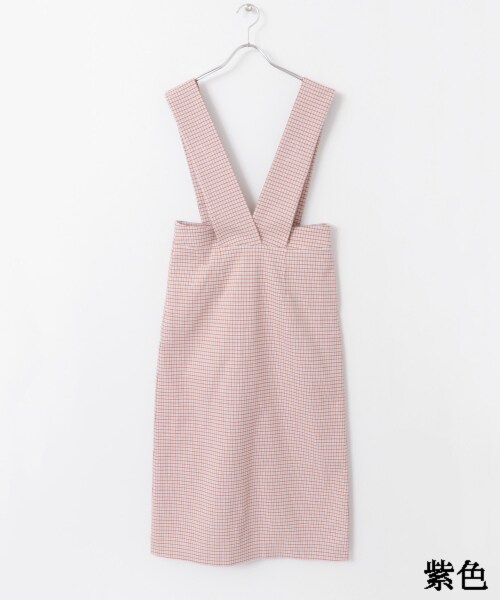 KBF(ケイビーエフ)の「KBF+千鳥格背心裙(ワンピース/ドレス・レディース・紫色/綠色/灰色・one)」の3枚目の写真