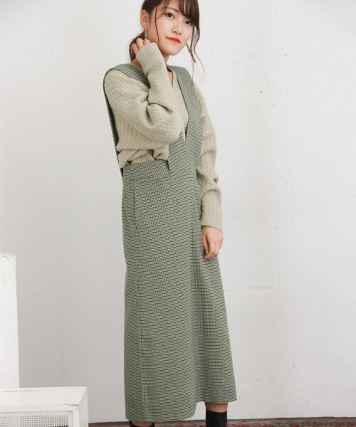 KBF(ケイビーエフ)の「KBF+千鳥格背心裙(ワンピース/ドレス・レディース・紫色/綠色/灰色・one)」の10枚目の写真