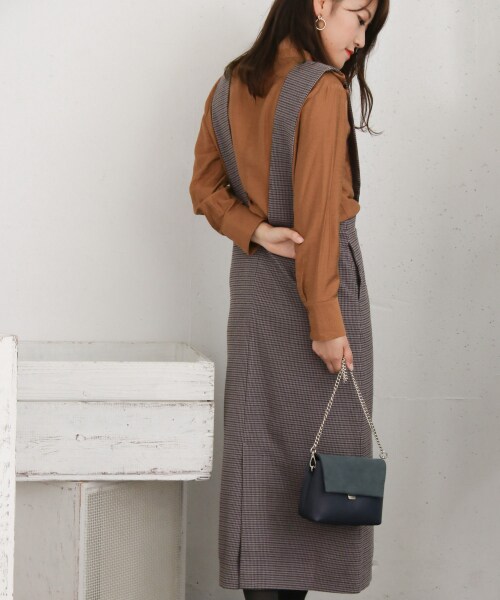 KBF(ケイビーエフ)の「KBF+千鳥格背心裙(ワンピース/ドレス・レディース・紫色/綠色/灰色・one)」の6枚目の写真